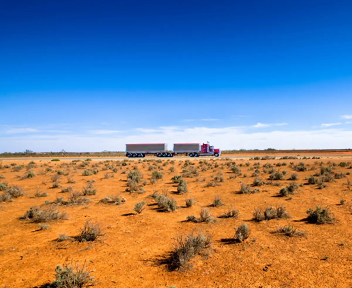 Road train travelling an outback highway